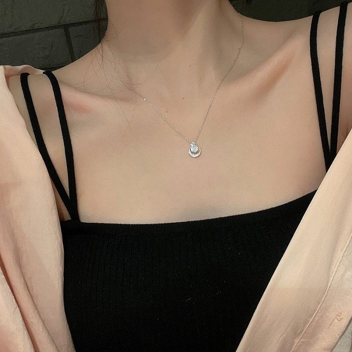 Sweet Simple Style Star Moon Copper Plating Inlay Zircon 18K Gold Plated Necklace