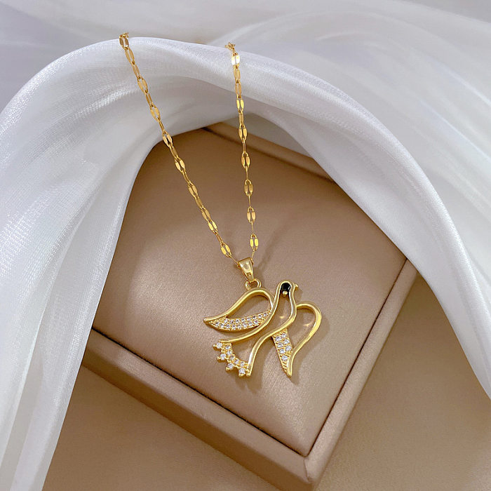 Sweet Artistic Swallow Titanium Steel Copper Artificial Gemstones Pendant Necklace In Bulk