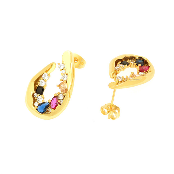 1 Pair Basic Vintage Style Irregular Plating Inlay Copper Zircon 18K Gold Plated Ear Studs
