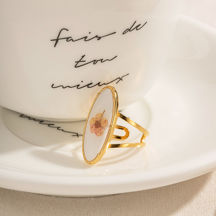 IG estilo flor chapeamento de aço inoxidável anéis abertos banhados a ouro 18K