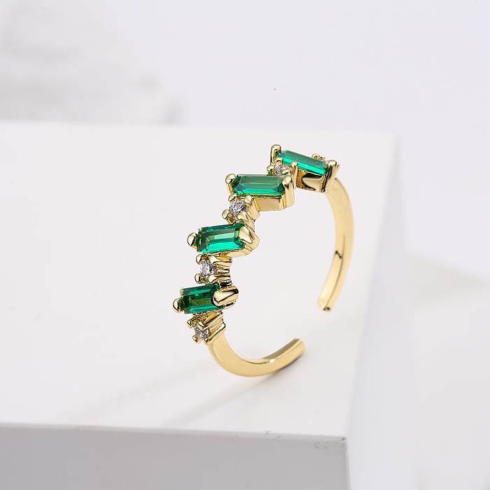 Modern Style Geometric Copper Plating Inlay Zircon 18K Gold Plated Open Rings