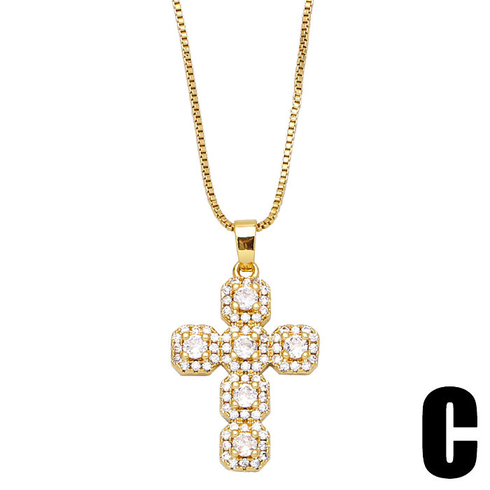 Collier pendentif croix en Zircon coloré incrusté de cuivre, bijoux à la mode