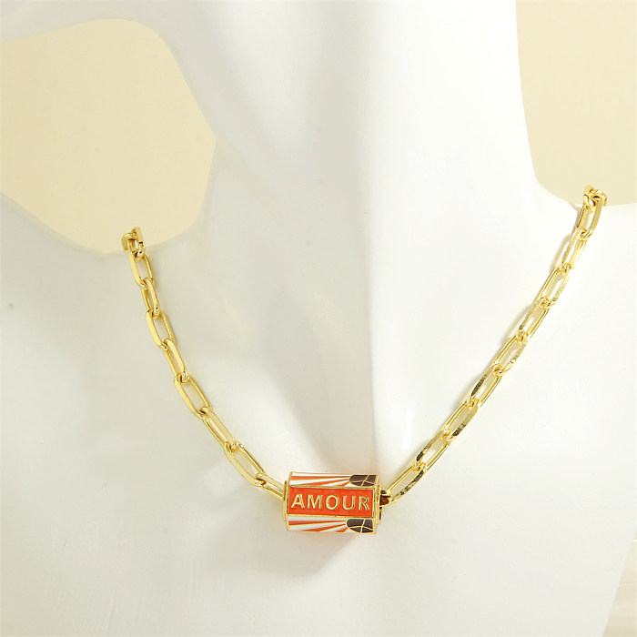 Simple Style Letter Eye Copper Enamel Plating 18K Gold Plated Necklace