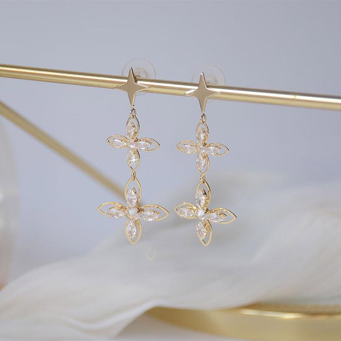 1 Pair French Style Simple Style Star Plating Inlay Copper Zircon Drop Earrings