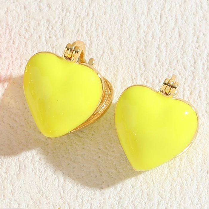 1 Pair Classic Style Heart Shape Enamel Plating Copper 14K Gold Plated Ear Studs
