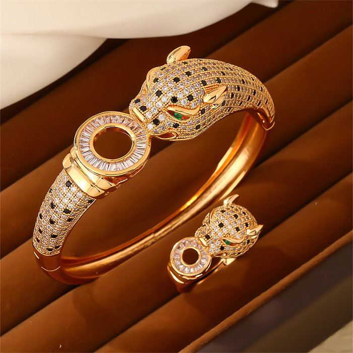 Vintage Style Geometric Copper Plating Inlay Zircon White Gold Plated Gold Plated Rings Bracelets