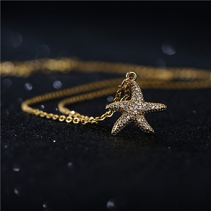Korean Style Cute Little Starfish Pendant Micro-inlaid Zircon Necklace