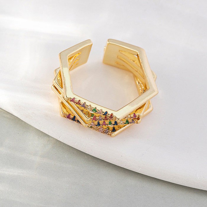 Original Design Geometric Copper Inlay Zircon Open Ring