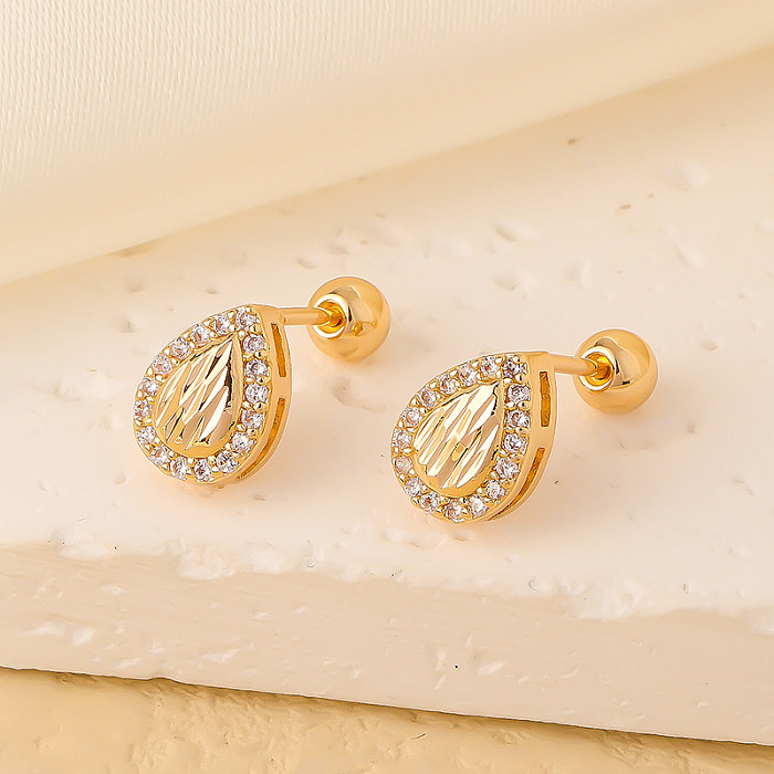 1 Pair Simple Style Round Water Droplets Flower Plating Inlay Copper Zircon Ear Studs