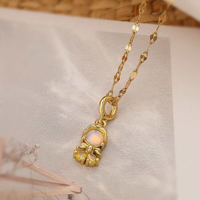 Niedliche, schlichte Pendel-Halskette mit Meerjungfrau-Kupferbeschichtung und Inlay-Zirkon-Anhänger, 18 Karat vergoldet