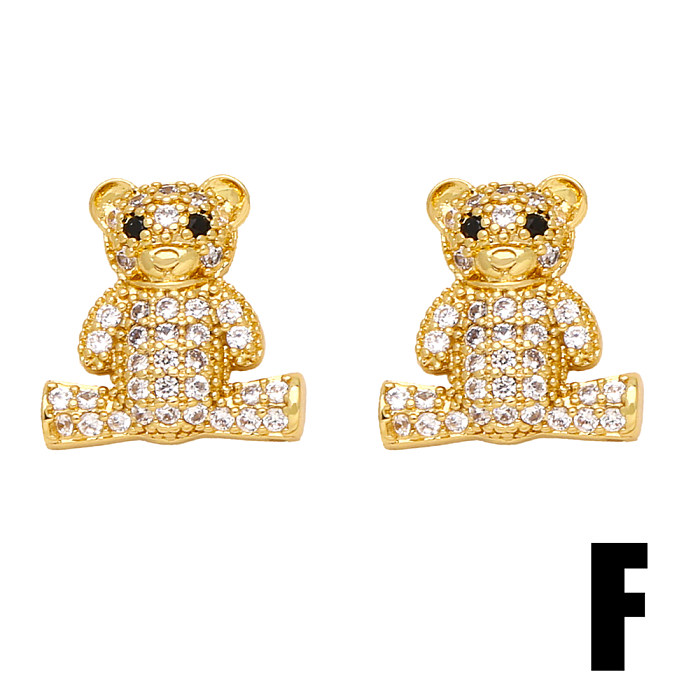 1 Pair Cute Sweet Hippocampus Bear Cat Plating Inlay Copper Zircon 18K Gold Plated Ear Studs