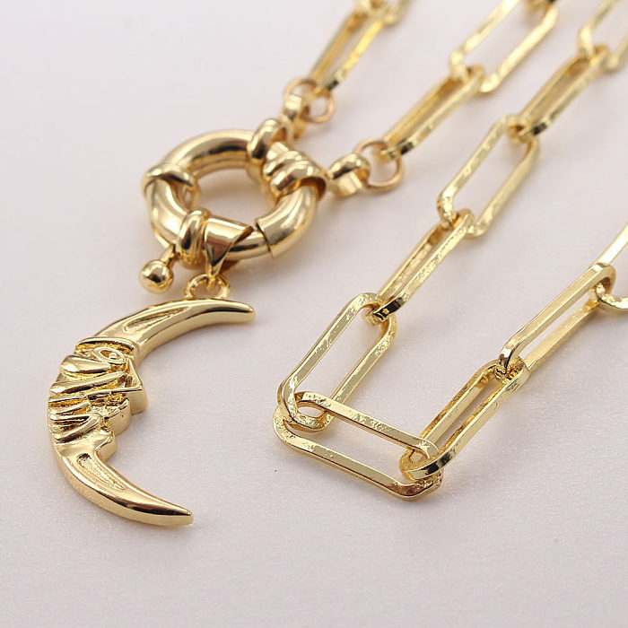 Retro Sun Moon Copper Gold Plated Zircon Pendant Necklace In Bulk
