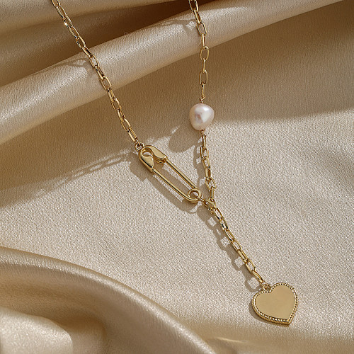 IG-Stil, einfacher Stil, Herzform, Kupferperlenbeschichtung, 18 Karat vergoldet, Anhänger-Halskette