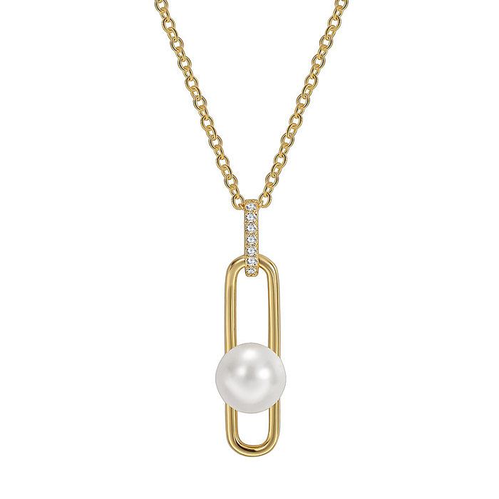 Elegante Halskette mit geometrischem Kupferüberzug und Inlay aus künstlichen Perlen