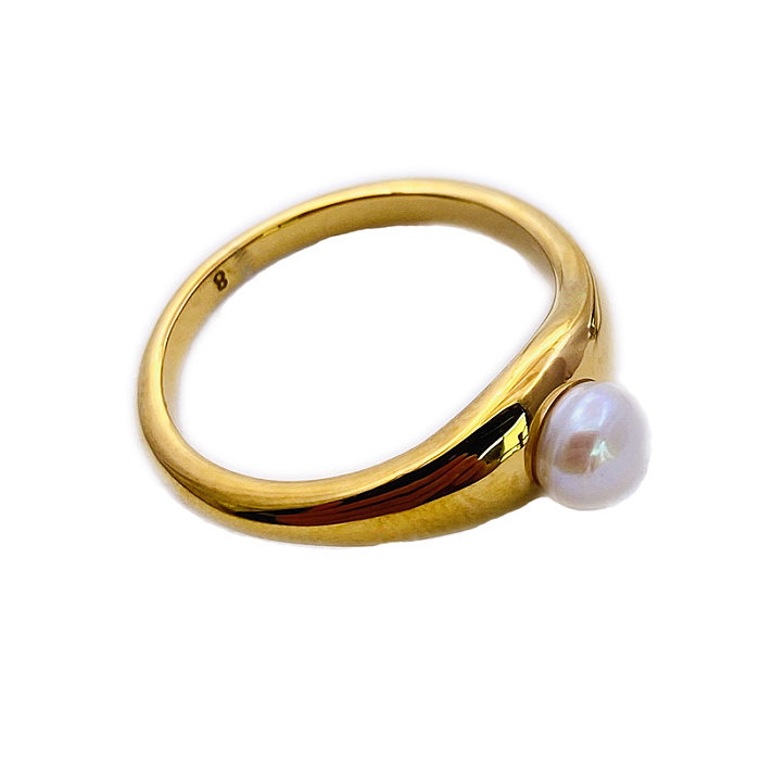 1 Piece Fashion Solid Color Copper Inlay Pearl Rings