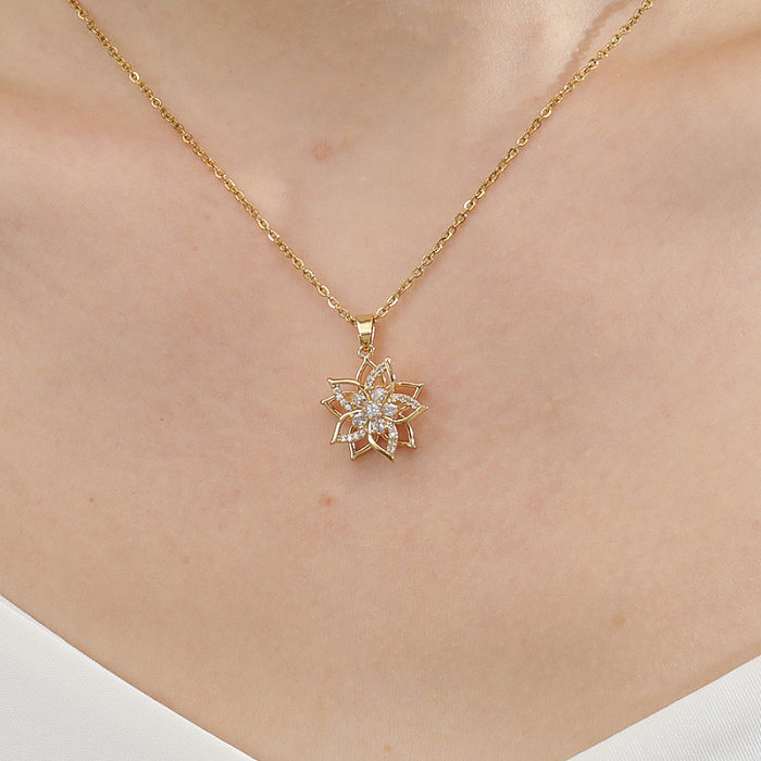 Sweet Flower Copper Zircon Pendant Necklace In Bulk