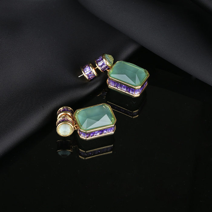 Simple Style Square Copper Inlay Zircon Earrings