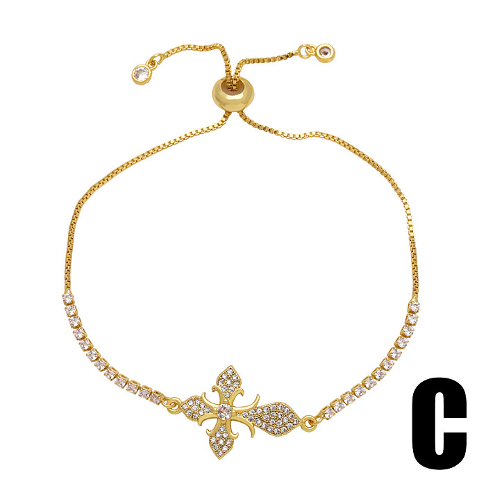 Fashion Simple Style Cross Devil'S Eye Heart Shape Copper Plating Inlay Zircon 18K Gold Plated Bracelets