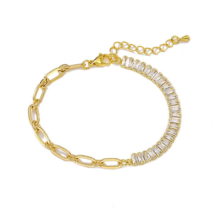 Simple Creative 18K Gold Plated Zircon Inlay Geometric Female Bracelet