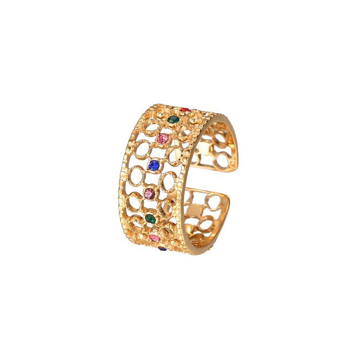 Runde, ovale, türkisfarbene HD-18894-Zirkon-vergoldete offene Ringe im Vintage-Stil mit Edelstahlbeschichtung