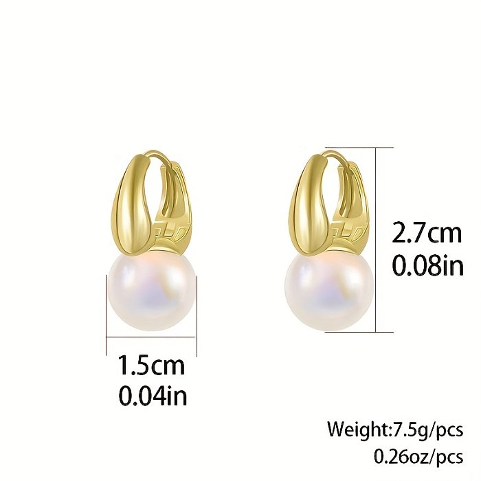 1 paire de boucles d'oreilles mignonnes en cuivre plaqué or avec incrustation de perles de couleur unie
