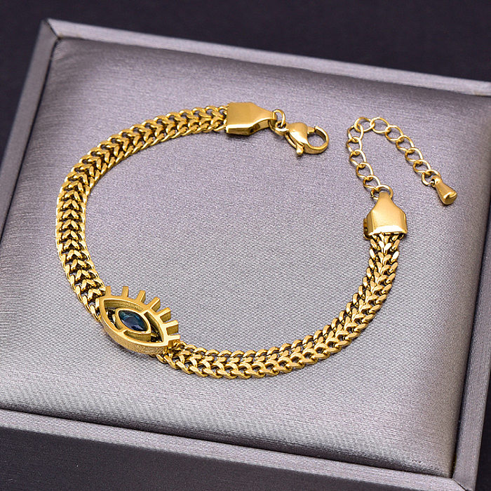 Streetwear Eye Titanium Steel Plating Inlay Artificial Gemstones 18K Gold Plated Bracelets Necklace