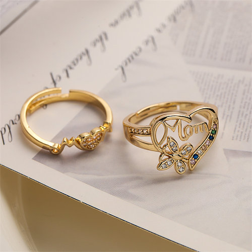 Retro Butterfly Copper Plating Inlay Zircon Gold Plated Open Rings