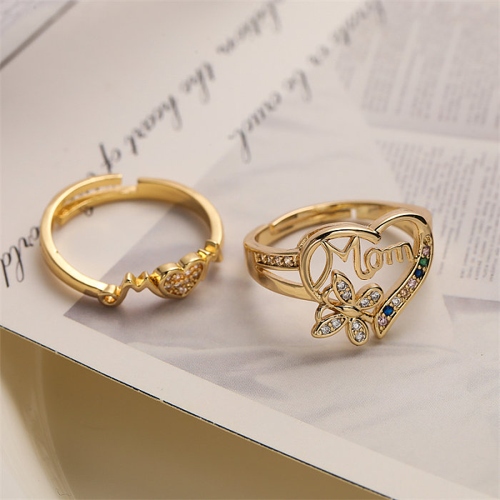 Anéis abertos banhados a ouro de zircão com chapeamento de cobre borboleta retrô