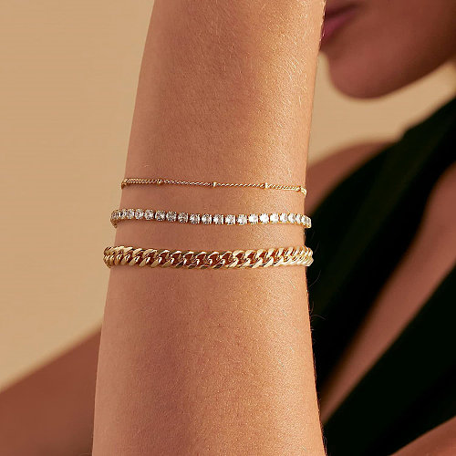 Hip-Hop Simple Style Geometric Copper Plating Inlay Zircon 14K Gold Plated Bracelets