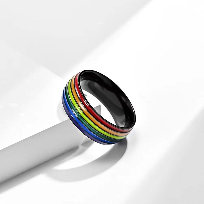 Regenbogen-Titanstahl-Emaille-Ringe im Cartoon-Stil