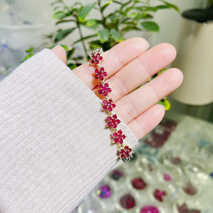 Bracelets de pierres précieuses artificielles avec incrustation de cuivre nanométrique de fleur de style simple