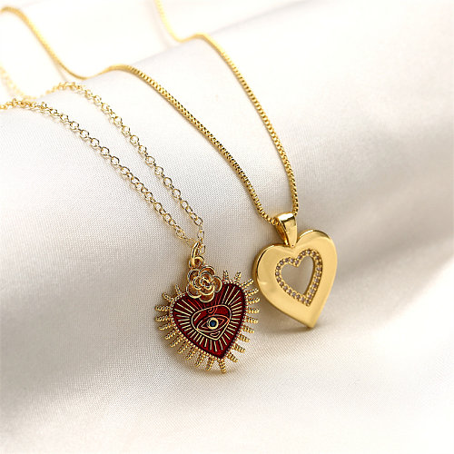 Moda coração forma cobre esmalte zircão pingente colar 1 peça