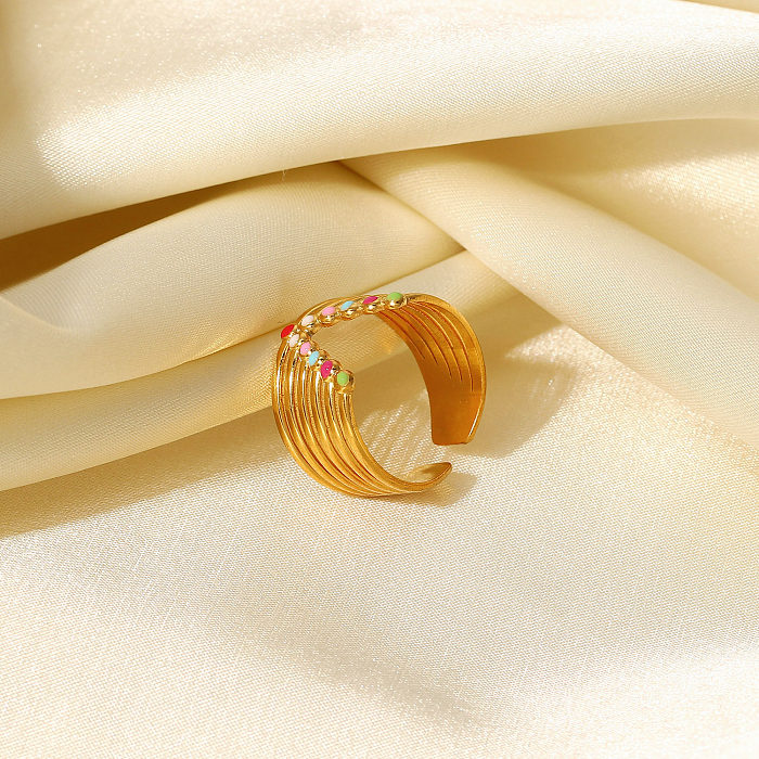 Nouveau Acier inoxydable 18k plaqué or couleur étanche émail large anneau en forme de V