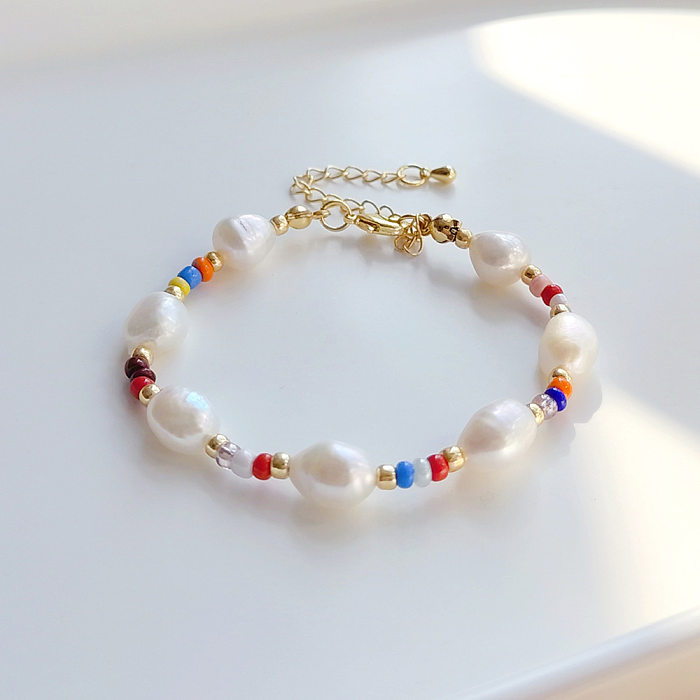 Collier de bracelets de perles en cuivre et verre de perles d'eau douce géométriques bohème