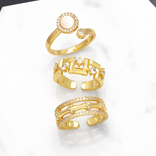 Fashion Simple Style Round Copper Plating Inlay Zircon 18K Gold Plated Open Rings