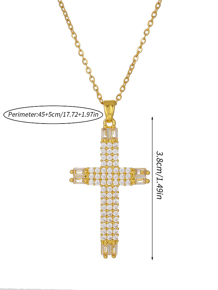 Elegant Streetwear Cross Stainless Steel Copper Plating Inlay Zircon 18K Gold Plated Pendant Necklace