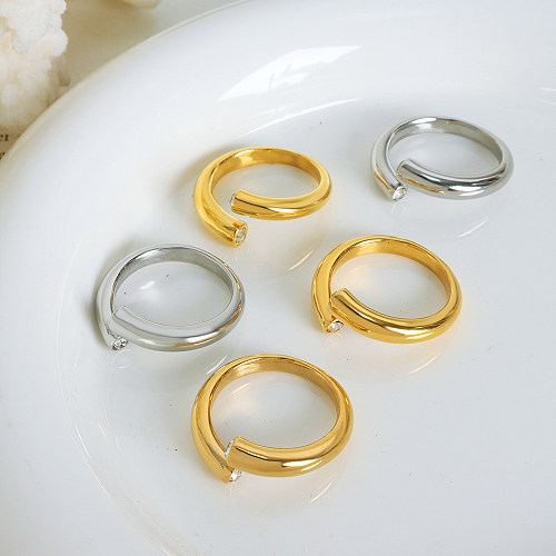 Simple Style Solid Color Titanium Steel Plating Inlay Zircon 18K Gold Plated Rings