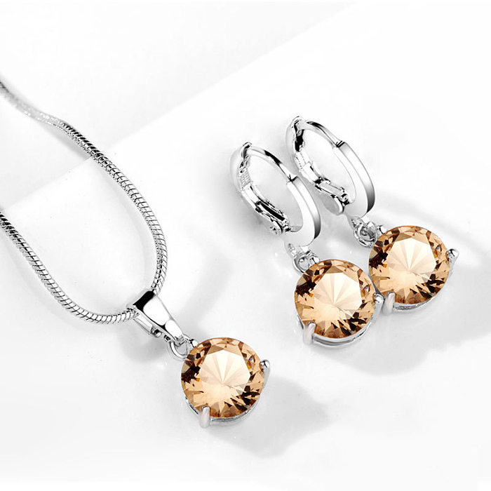 Lässige süße geometrische runde Kupfer-Inlay-Zirkon-Ohrring-Halskette