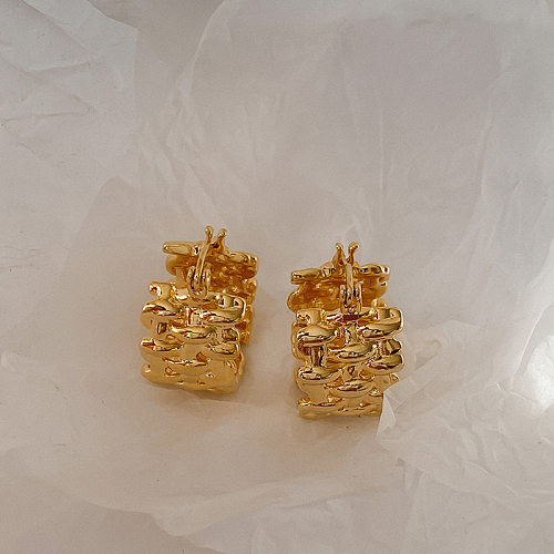 1 paire de boucles d'oreilles créoles en cuivre plaqué or 18 carats, Style Simple, couleur unie