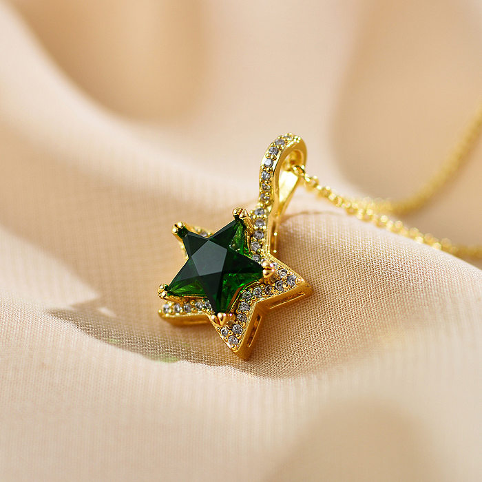 Elegant Shiny Star Copper Plating Inlay Zircon Gold Plated Pendant Necklace