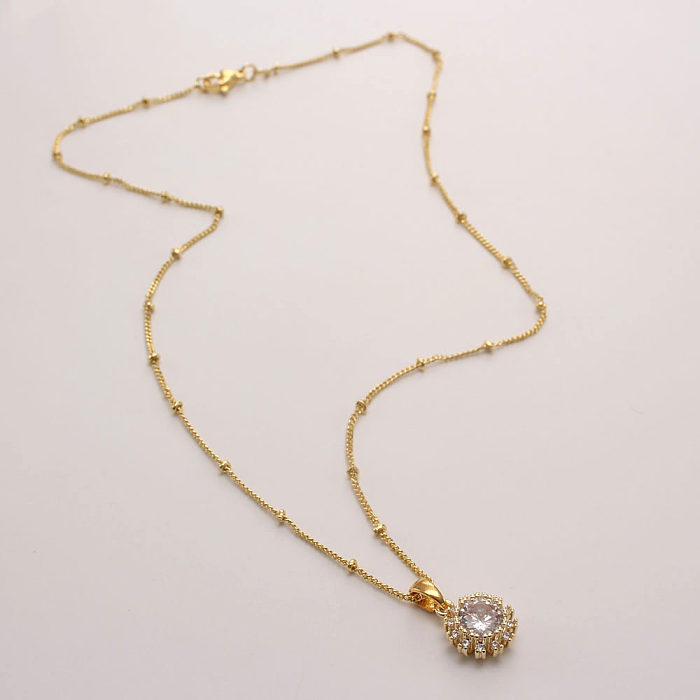 Conjunto de joias banhadas a ouro de zircônia com chapeamento de cobre redondo estilo IG estilo simples