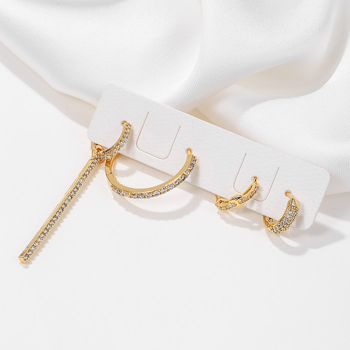 1 Set Simple Style Geometric Tassel Plating Inlay Brass Zircon 18K Gold Plated Earrings