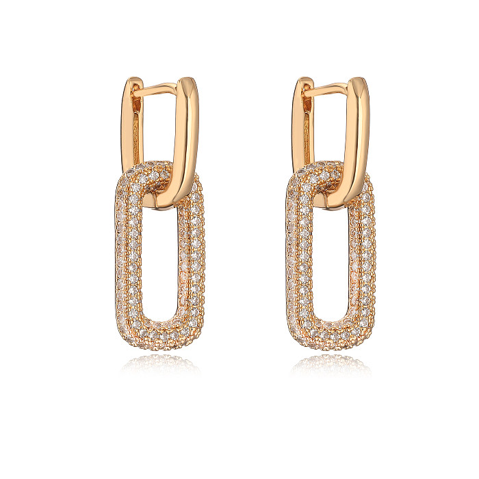 Aogu European And American Ins Niche Copper Gold Plated Inlaid Zircon Geometric Earrings Female Affordable Luxury Fashion High-Grade All-Match Earrings