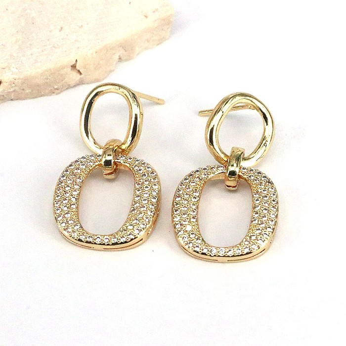 1 Pair Vintage Style Simple Style Geometric Plating Inlay Copper Zircon 18K Gold Plated Drop Earrings