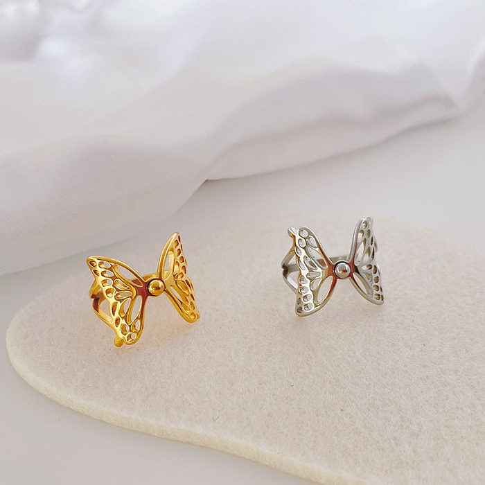 Sweet Butterfly Titanium Steel Plating 18K Gold Plated Rings