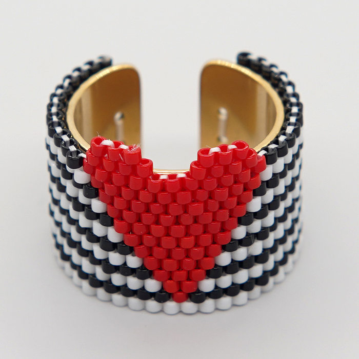 Wholesale Ethnic Style Bohemian Heart Shape Stainless Steel Seed Bead Open Rings