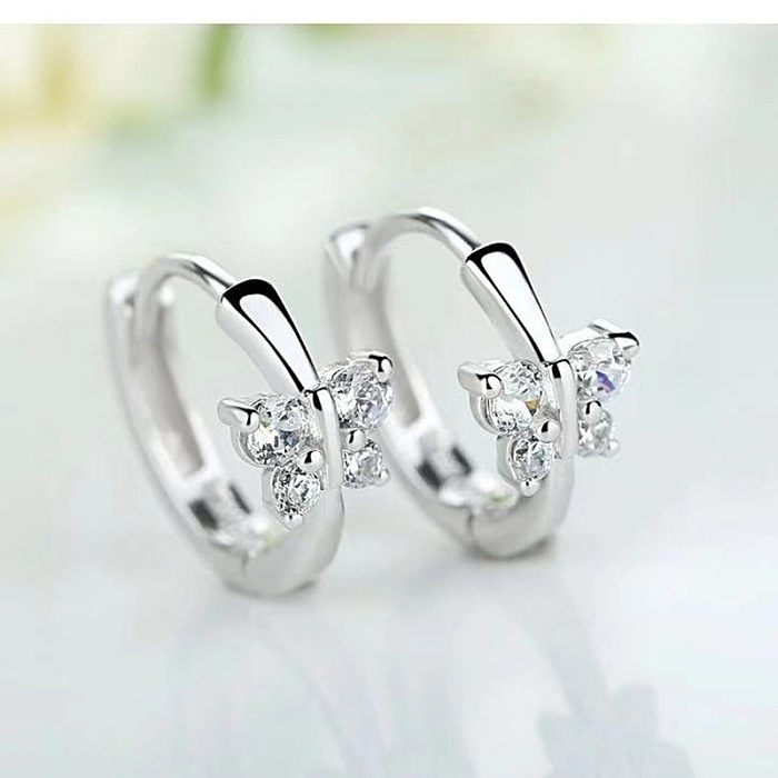 1 Pair Simple Style Butterfly Plating Inlay Copper Zircon White Gold Plated Earrings