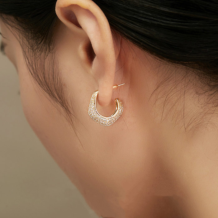 Fashion Geometric Copper Inlay Zircon Ear Studs 1 Pair