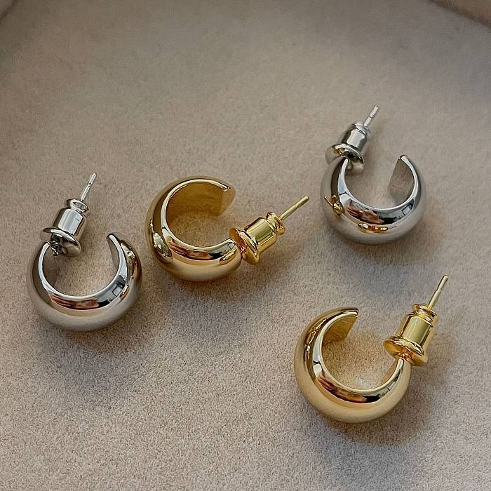 1 Pair Modern Style C Shape Asymmetrical Plating Copper 18K Gold Plated Earrings