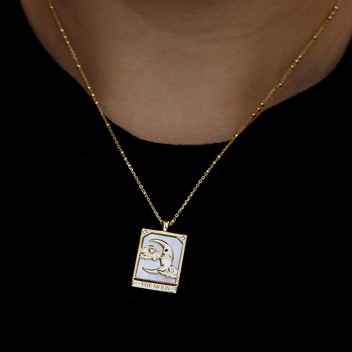 Collier avec pendentif en coquillage plaqué or, Style romain rétro, étoile, lune, rectangulaire, en cuivre, en vrac